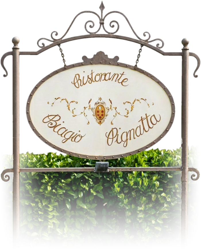 The wrought-iron sign for Ristorante Biagio Pignatta